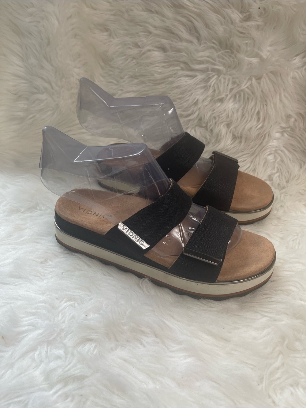 Vionic Black Fabric Platform Sandals with Elastic Straps SZ11